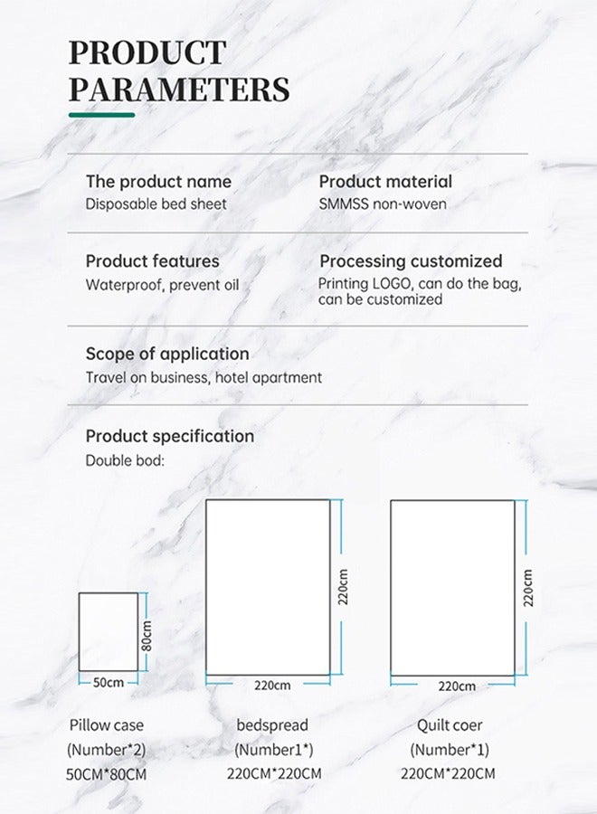 Disposable Bed Sheets for Travel, Portable Disposable Bedding Set with Bed Sheet*1/Quilt Cover*1/Pillowcases*2 Disposable Bed Sheets Size for Travel Business Trip Camping Hotel - Image 2